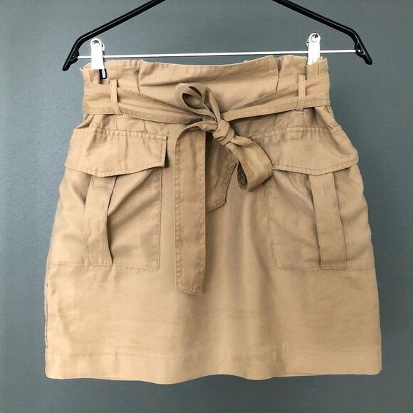 H&M Kakhi Cargo Skirt with Removable Tie Belt Paper Bag Style Beige Skirt - Picture 1 of 5